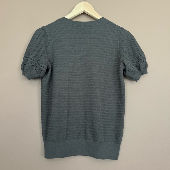 {LOFT} Ruffle Puff Sleeve Short Sleeve Sweater Tee Wool Blend - Size Small - Picture 5 of 8